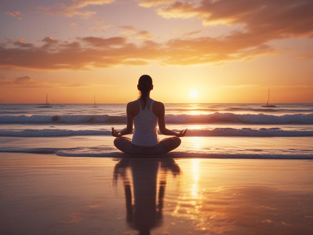 A tranquil image of a person practicing yoga on a