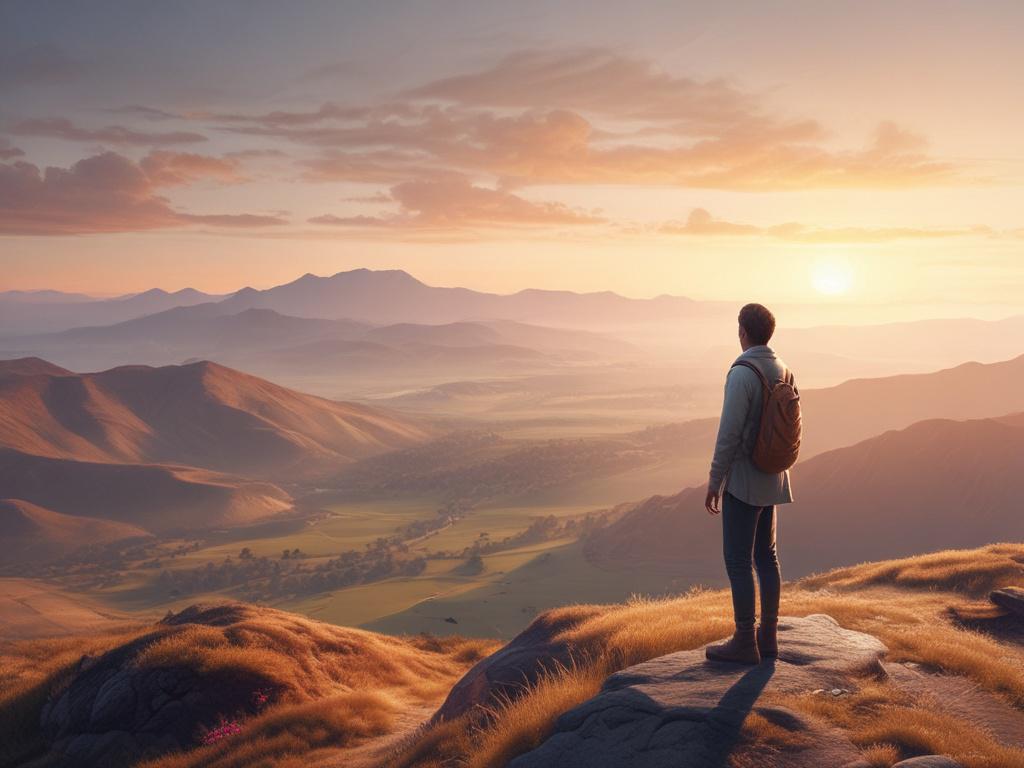 A serene and peaceful scene of a person standing on