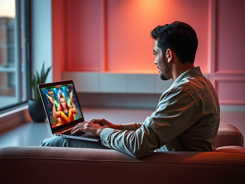 A realistic high resolution of a person playing an online