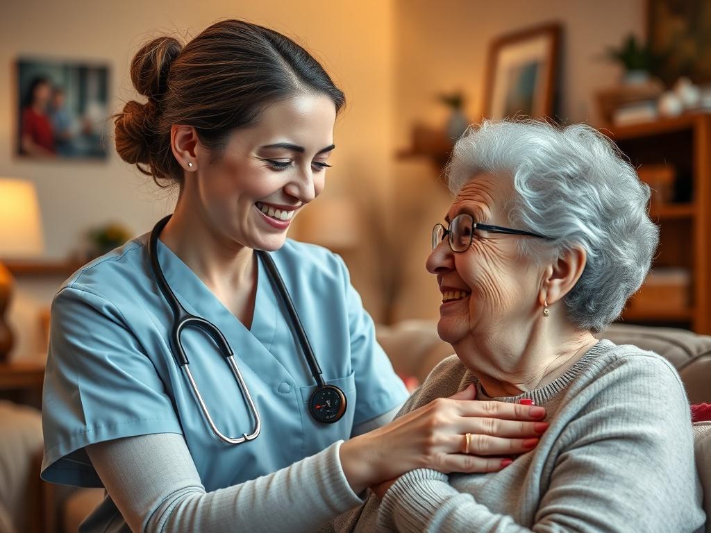 A close up shot of a caring nurse gently assisting
