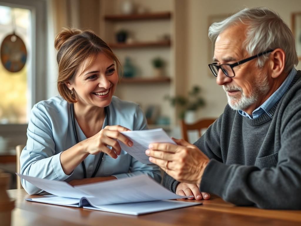 A close up shot of a caregiver and an elderly