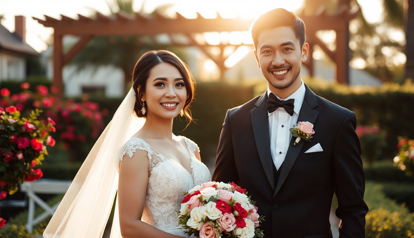 Bride and groom romantic portrait