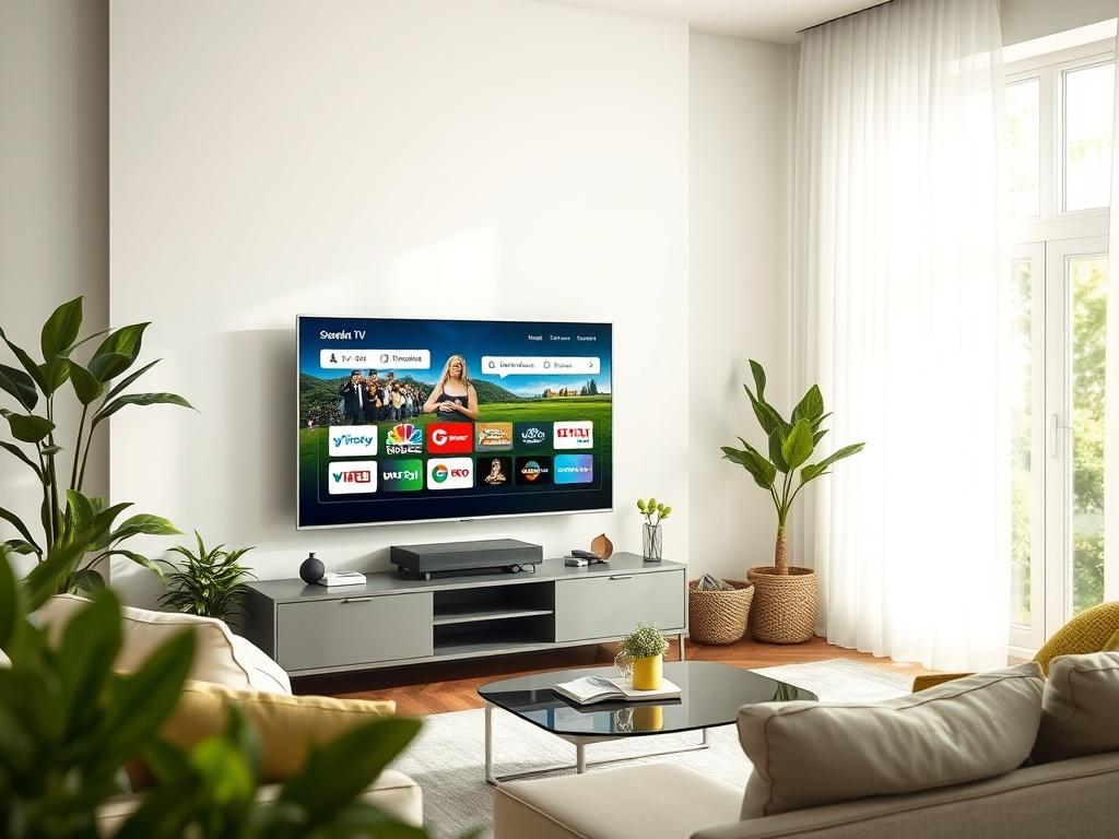 A high resolution image depicting a modern living room with