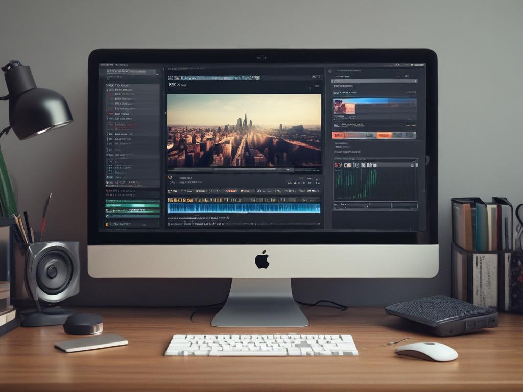 A high-resolution image of a video editing workspace featuring a computer screen displaying an engaging video reel. The workspace is well-organized with editing software visible on the screen, showcasing vibrant colors and dynamic video clips. The background is blurred to emphasize the editing tools and the screen, creating a focus on the creativity involved in the reels editing process. The overall color tone aligns with the rgb(50, 170, 39) primary color.