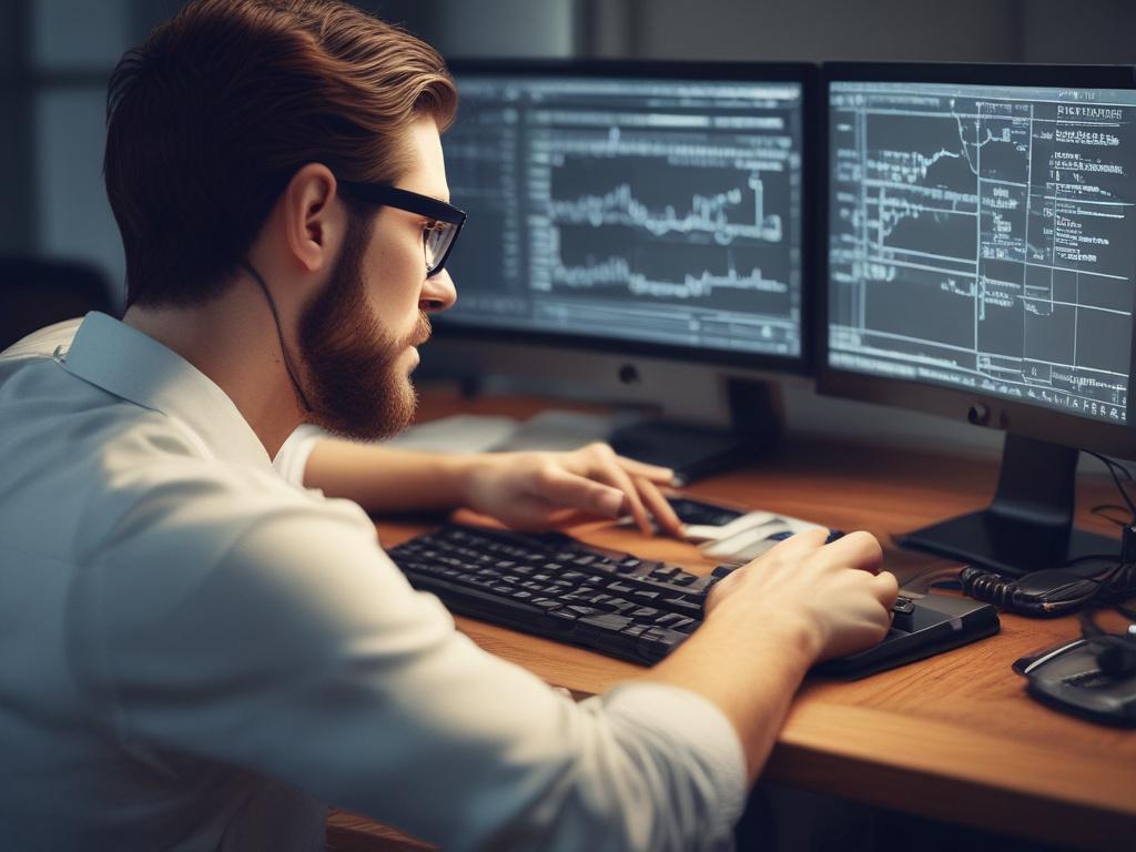 A close up shot of a programmer intensely focused on