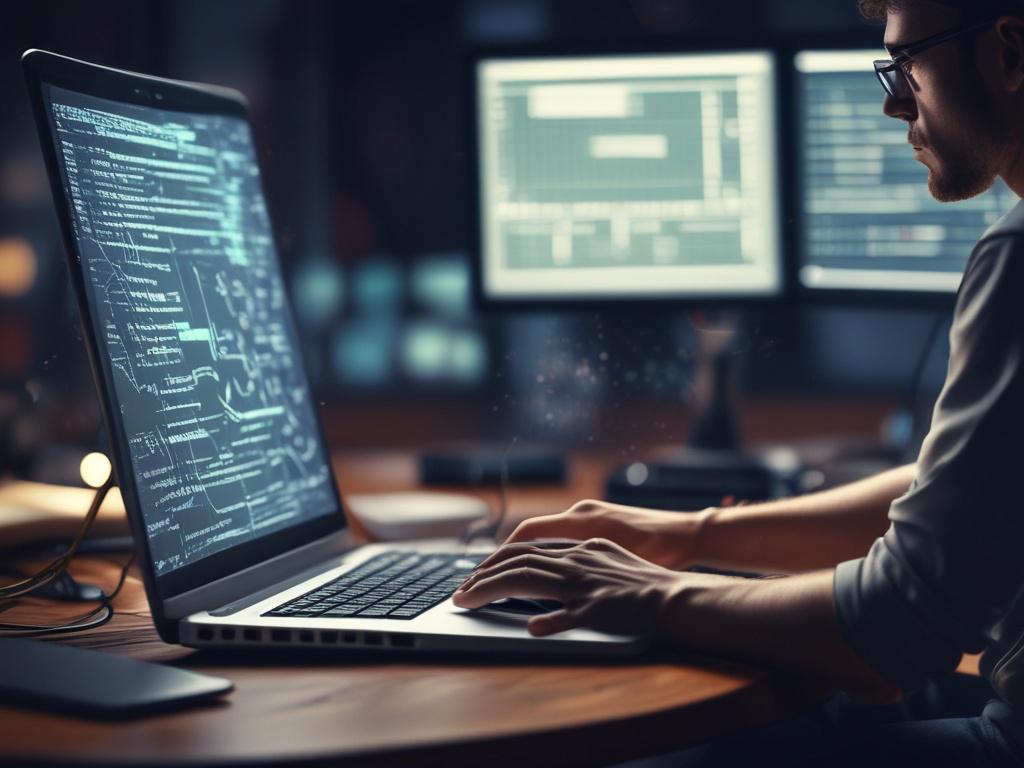 A close up shot of a programmer analyzing code on
