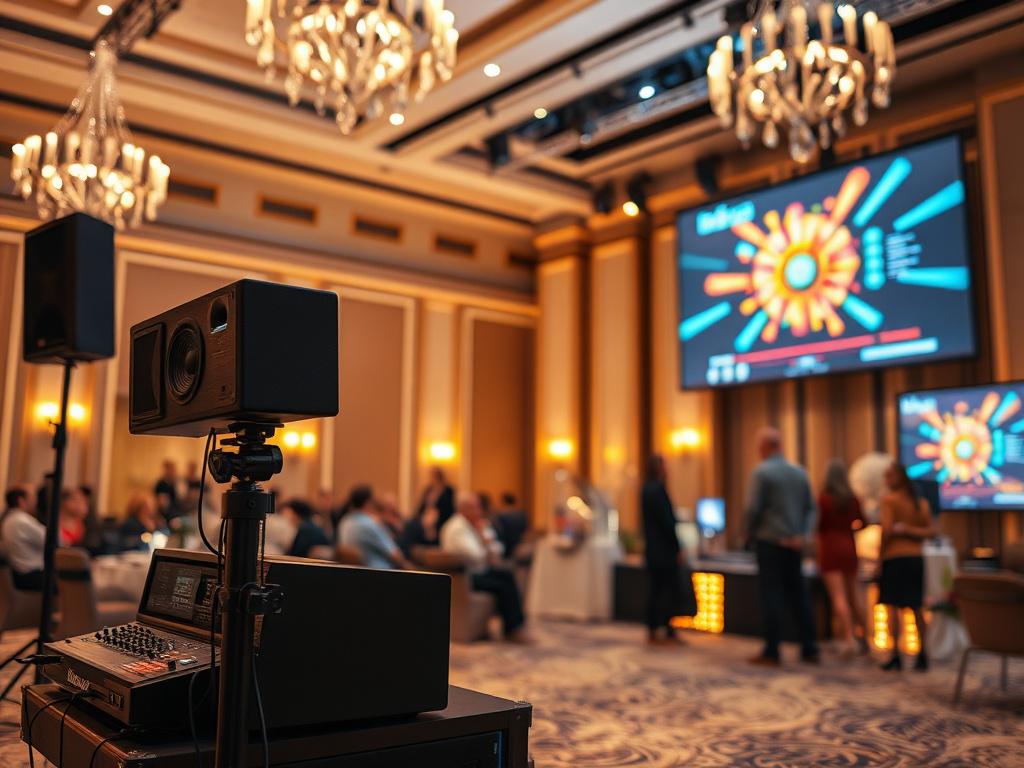 A sleek and modern event setup showcasing advanced audio visual