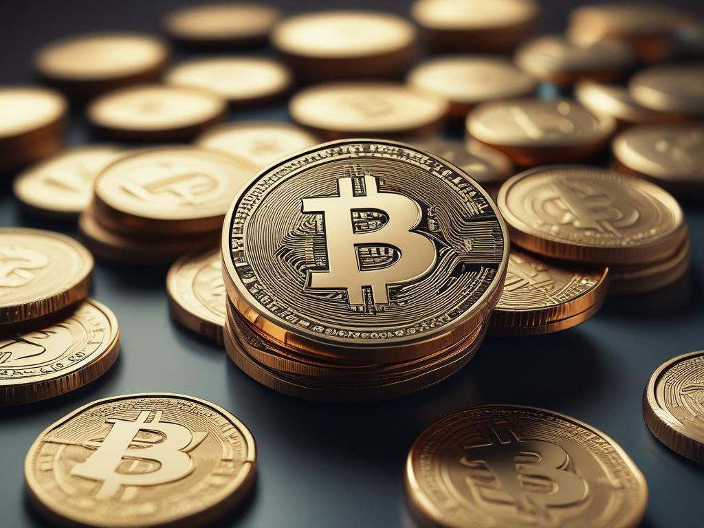 A close up shot of cryptocurrency coins scattered on a