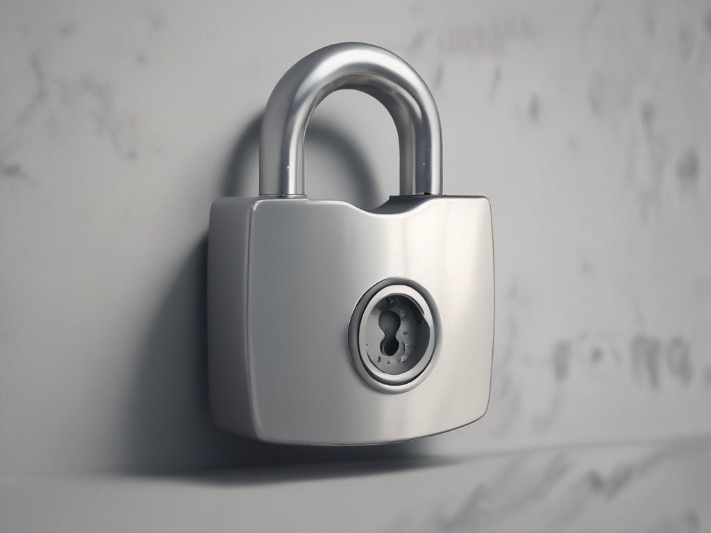 **AI Image Generation Prompt:**

Create a hyper-realistic, high-resolution close-up image focused on a single computer security padlock. This padlock should be metallic, gleaming, and accompanied by a sleek, dark blue network cable that coils elegantly at its base. The padlock symbolizes strong network security, showcasing its importance in protecting businesses from cyber threats. 

In the background, use a subtle gradient of soft, blurred technology-themed imagery, such as digital circuit patterns or fain