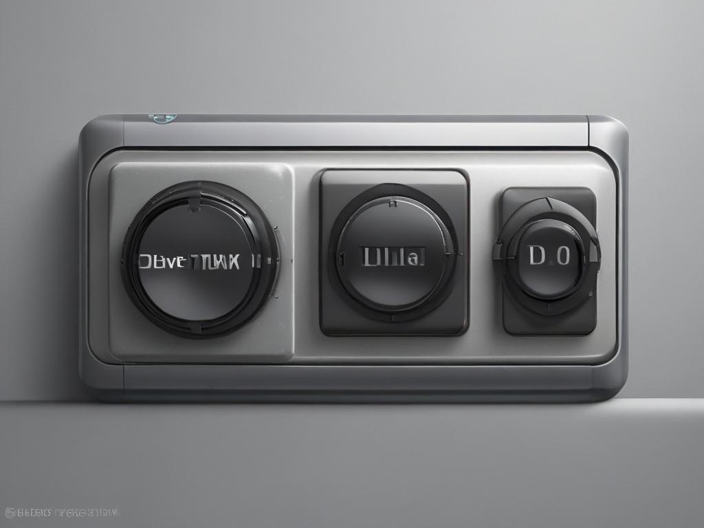 Create a hyper-realistic close-up shot of the D-Link Switch DGS-108. The focus should be on the switch itself, showcasing its 8 ports and metal housing. The background should be simple and unobtrusive, highlighting the product. Use a 45mm f/1.2 lens style to ensure sharp details and a soft blurred background. The color scheme should complement the RGB(2, 86, 197) primary color.