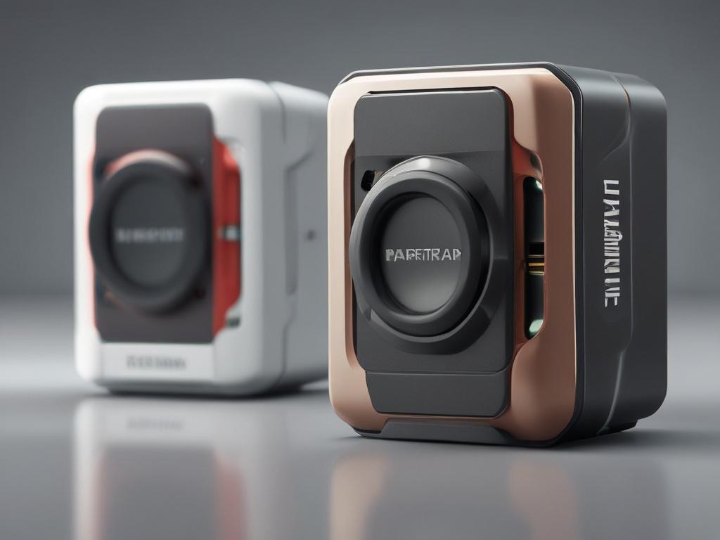 A realistic high-resolution close-up image of a FortiSwitch and FortiAP device side by side, showcasing their modern design and features. The background should be clean and focused, emphasizing the devices with colors that match the RGB(2, 86, 197) primary color.