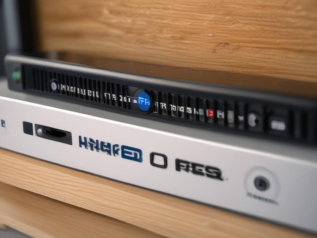 A hyper-realistic close-up shot of a Juniper Networks router, featuring sleek design and intricate details. The focus is on the router's ports and branding, set against a subtle blurred background that emphasizes the product. The color scheme incorporates deep blue and silver tones, compatible with rgb(2, 86, 197). The image is shot with a 45mm f/1.2 lens style to achieve a stunning depth of field.