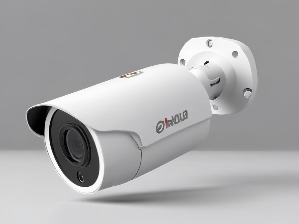 A hyper-realistic close-up shot of the Dahua DH-IPC-HFW2231T-ZS surveillance camera, featuring its sleek design and advanced lens. The background should be simple and blurred to emphasize the camera, with natural lighting to highlight its details. The composition should be clean, focusing solely on the camera, shot with a 45mm f/1.2 lens style, ensuring vibrant colors and a professional look.