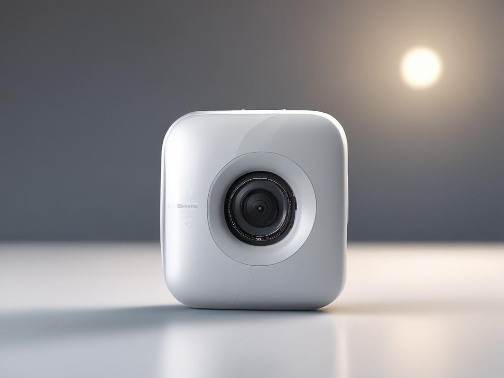 A close-up shot of the NanoStation device, showcasing its sleek and modern design against a simple background. The device should be prominently displayed, with emphasis on its features and build quality. The image should be hyper-realistic, shot with a 45mm f/1.2 lens, capturing the essence of advanced wireless technology.
