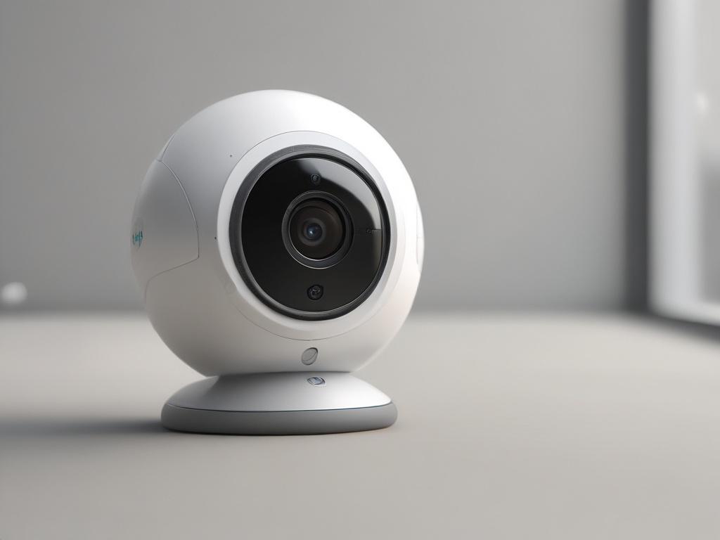 A close-up shot of a UniFi Protect Camera, emphasizing its modern design and technological features. The background should be clean and simple, allowing the camera to be the focal point. The image should be hyper-realistic, captured with a 45mm f/1.2 lens to showcase the product’s details.