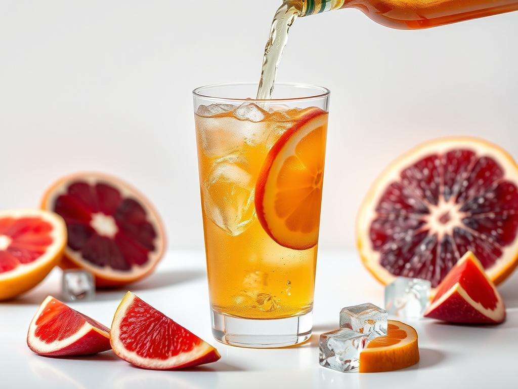 A photorealistic high resolution image of a refreshing beverage being