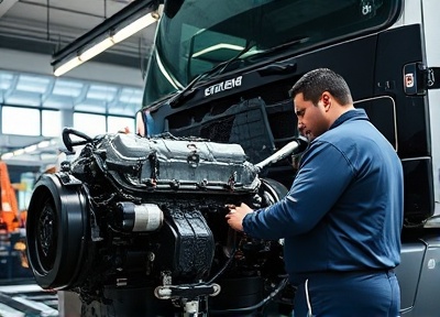 Diesel truck engine maintenance at our shop