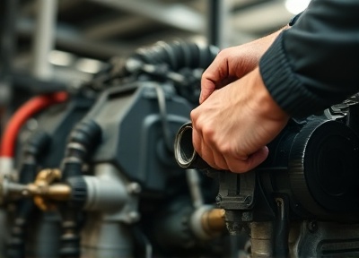 Professional mechanic working on diesel engine