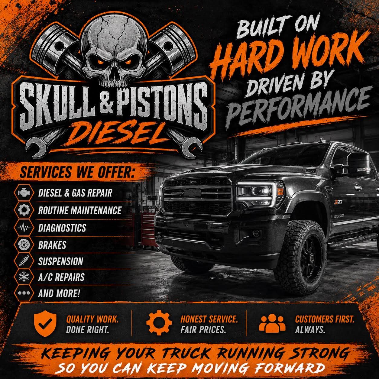 Shop work and equipment at Skull & Pistons Diesel