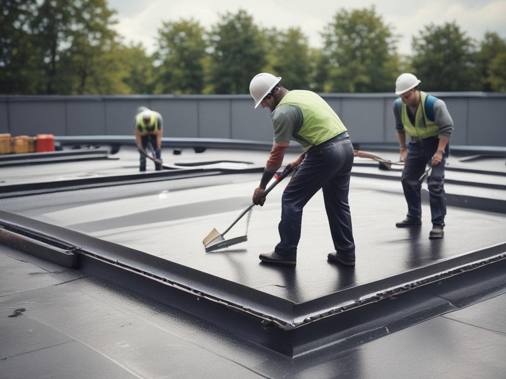 A hyper realistic close up of a flat roof installation