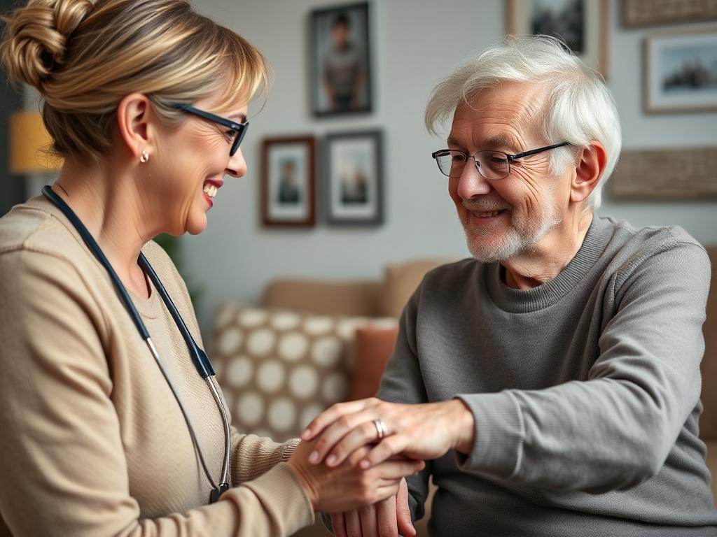 A close up shot of a compassionate caregiver assisting an