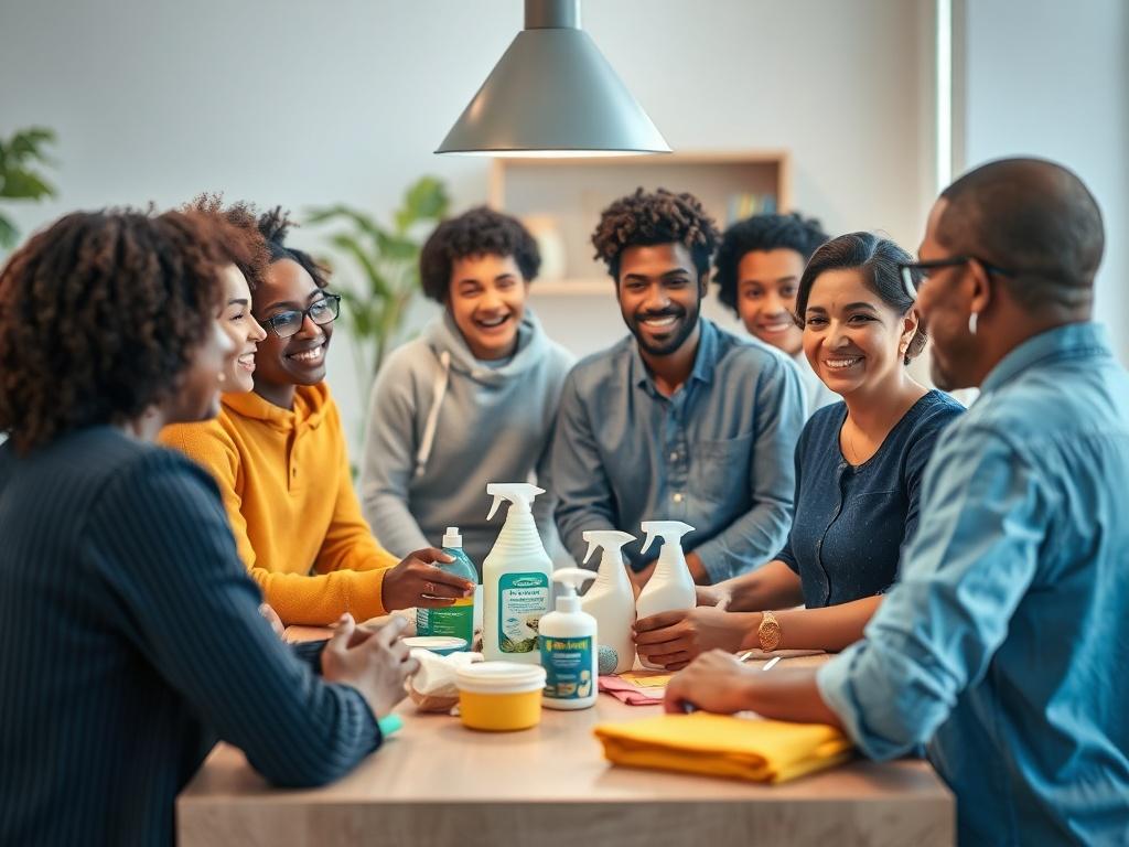 A cheerful group of diverse individuals gathered around a table,