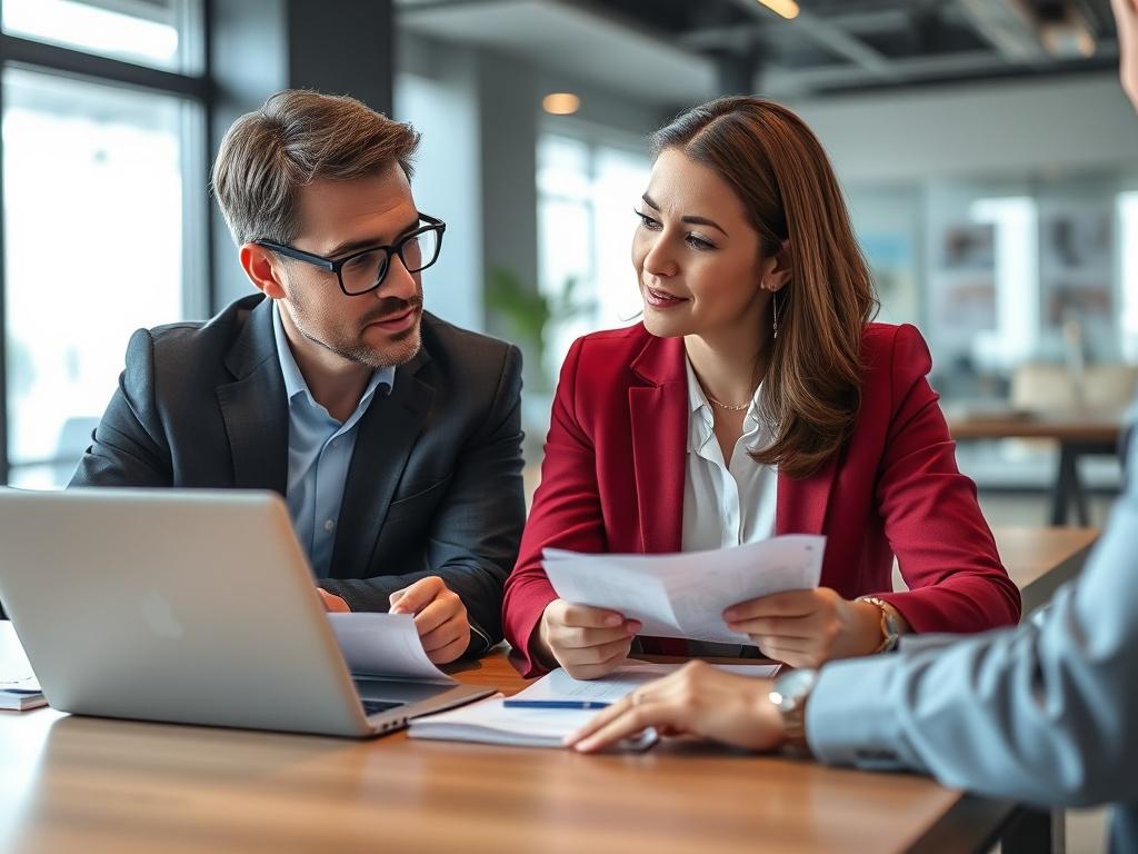 A close up shot of a professional consultant discussing investment