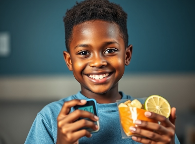 Young boy confidently managing Type 1 Diabetes