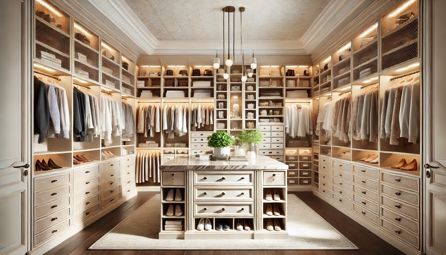 dall·e 2024-11-14 11.08.07 - a luxurious and chic walk-in closet with a central island and various types of storage. the closet features a mix of open shelves, drawers, and glass-.webp