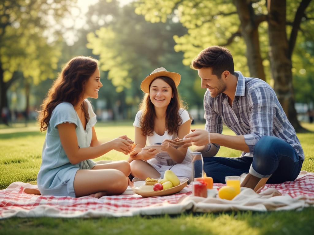 A close up shot of a family enjoying a picnic