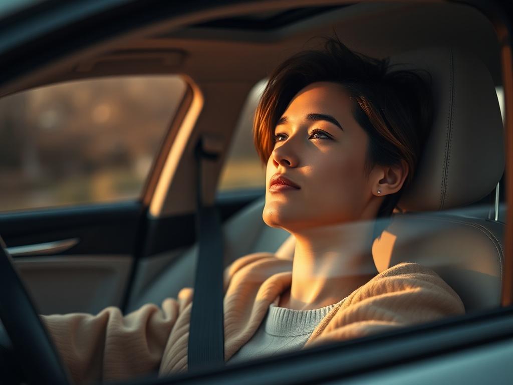 A close up shot of a passenger relaxing in a
