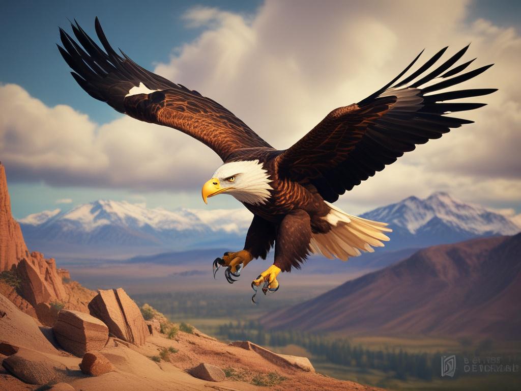 Create a photorealistic image of a vibrant eagle soaring high