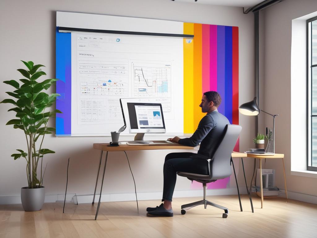 A highly detailed photorealistic image of a digital marketer analyzing