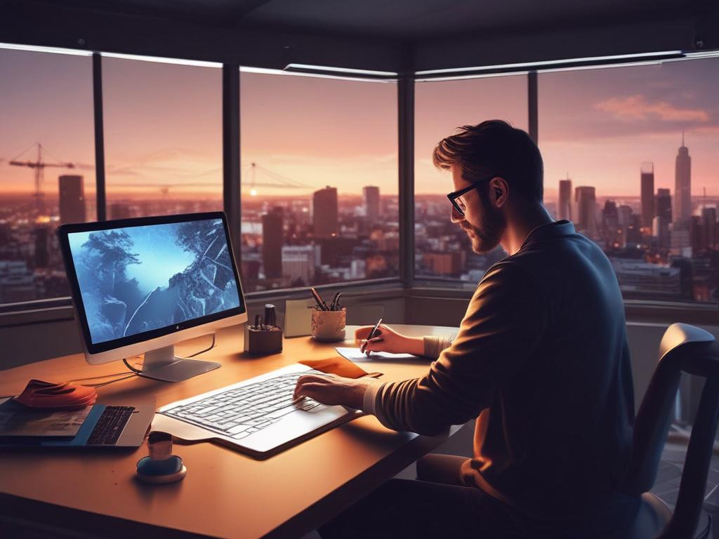 A realistic and detailed photorealistic image of a graphic designer