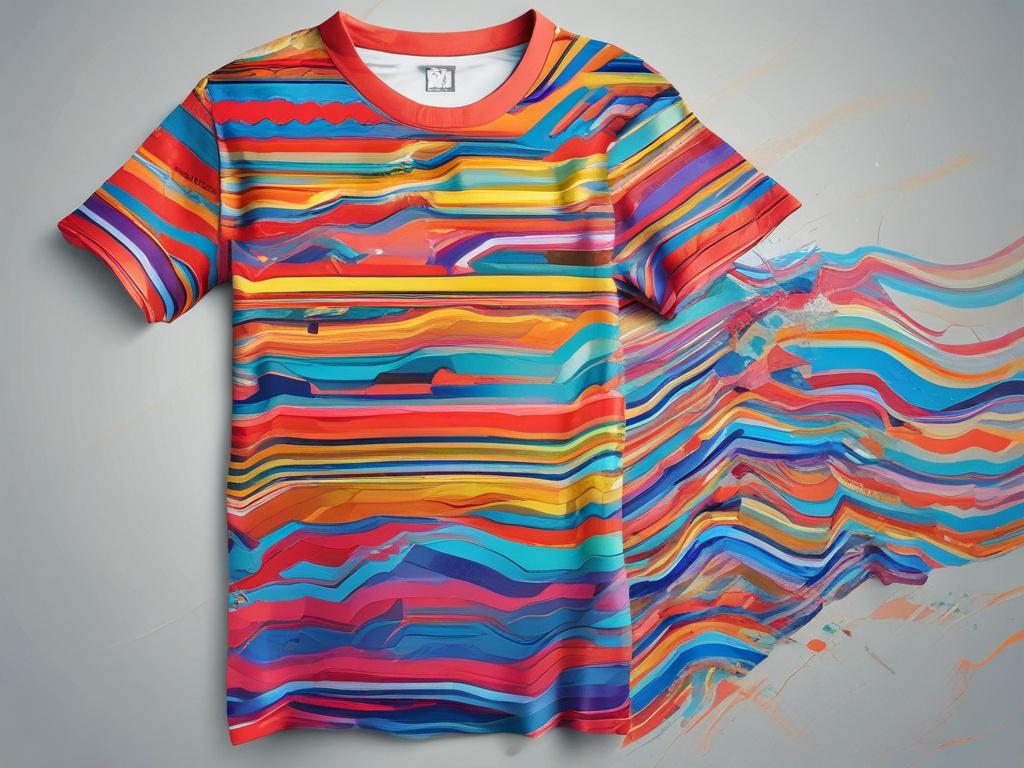 a vibrant t shirt displayed on a clean, minimalistic background,