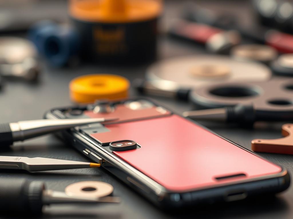 A close up shot of a modern smartphone being repaired
