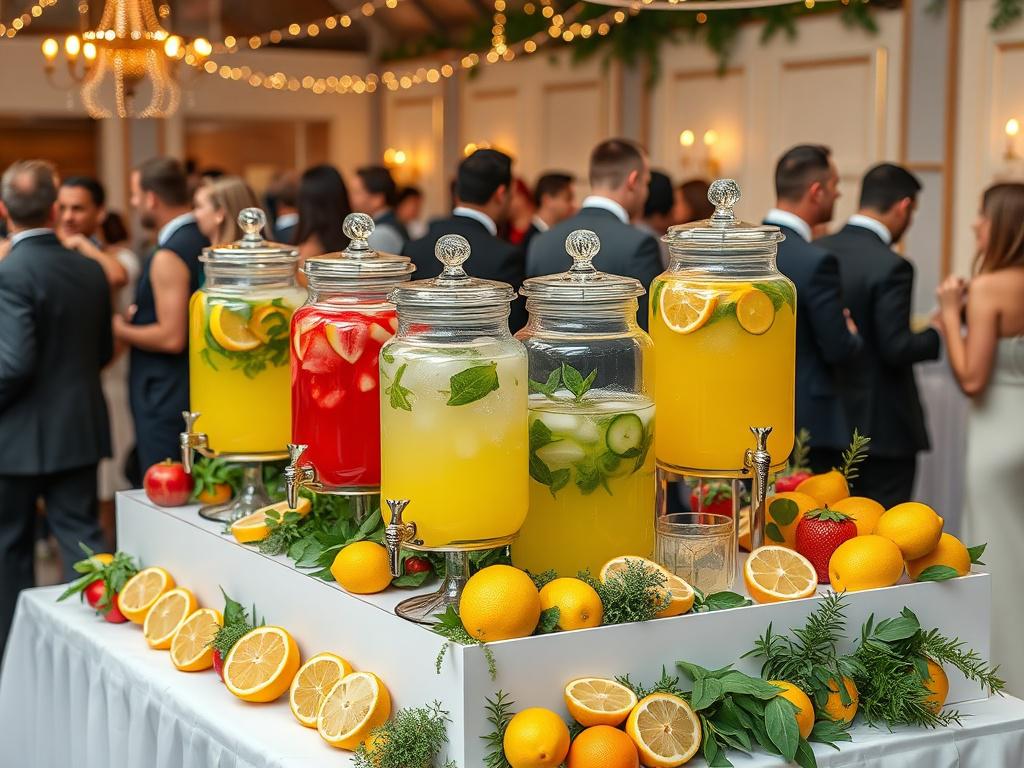 A high resolution showcasing a beautifully arranged lemonade catering setup