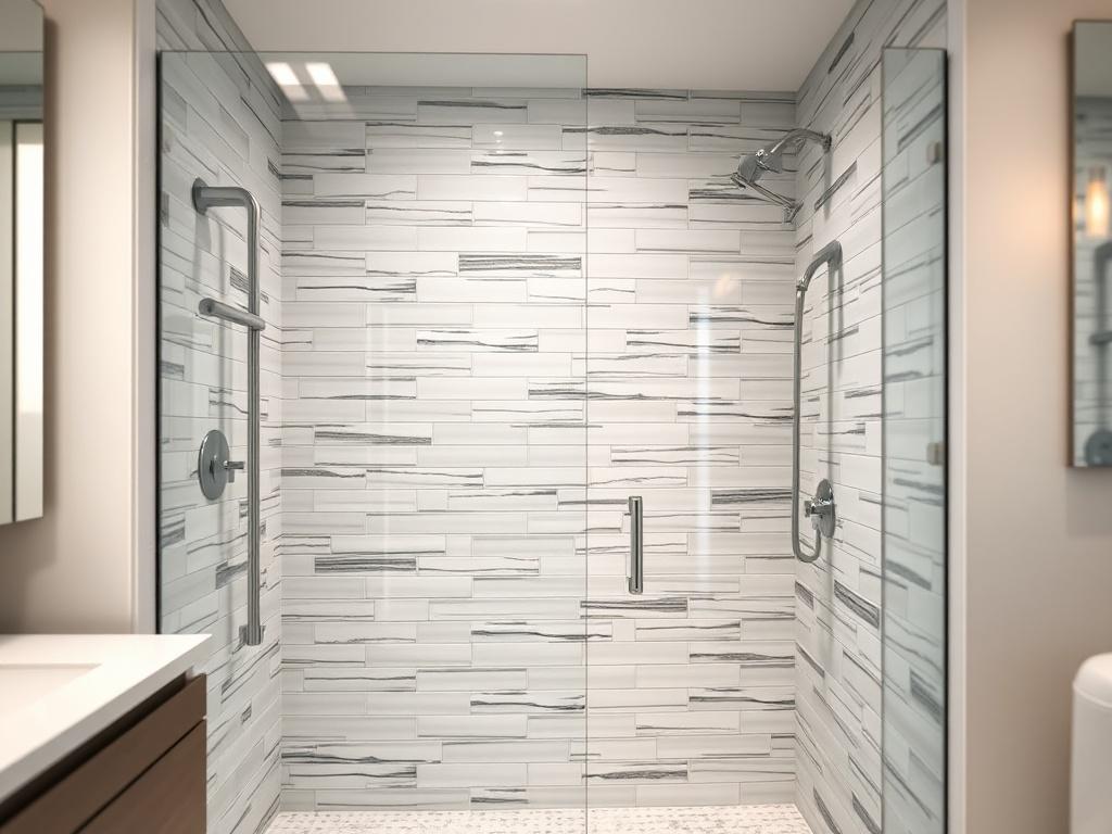 A stunning custom bathroom featuring a sleek, modern design with