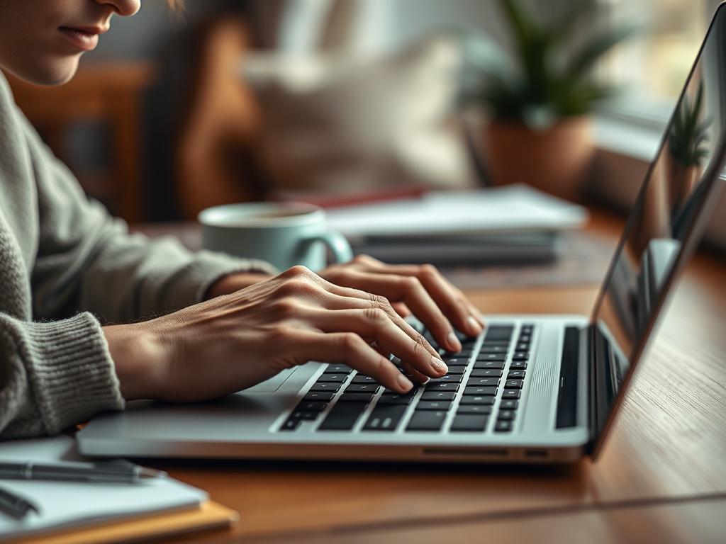 A close up shot of a person typing on a