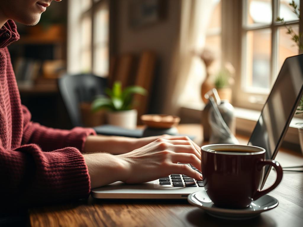 A close up shot of a person typing on a