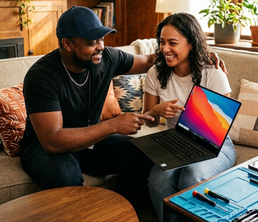 Tech support specialist helping customer with computer issues