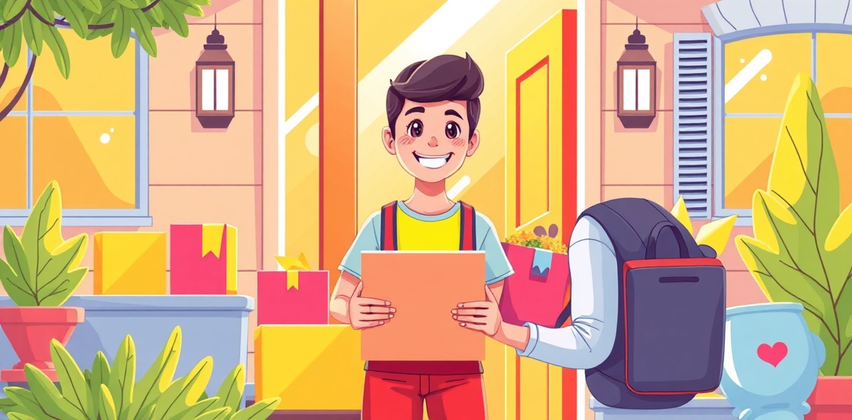 Happy customer receiving food delivery