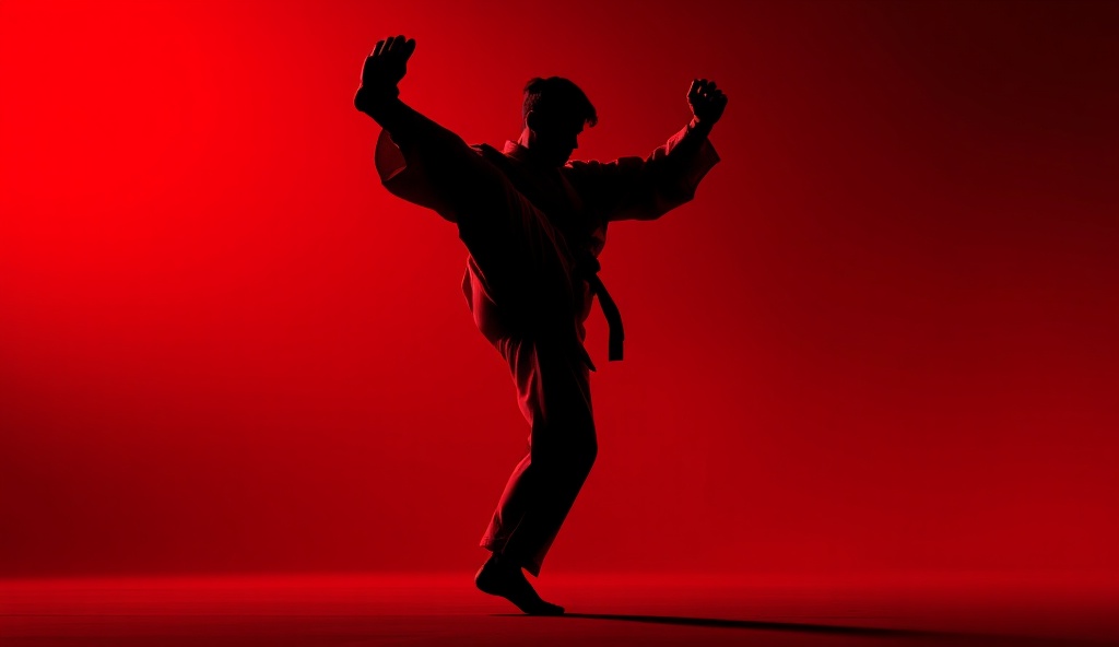 Taekwondo master performing a high kick