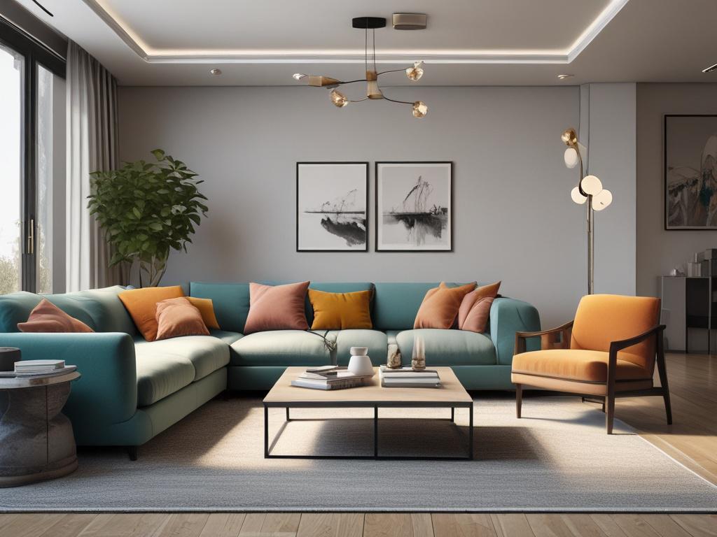 A photorealistic interior design consultation scene featuring a designer and
