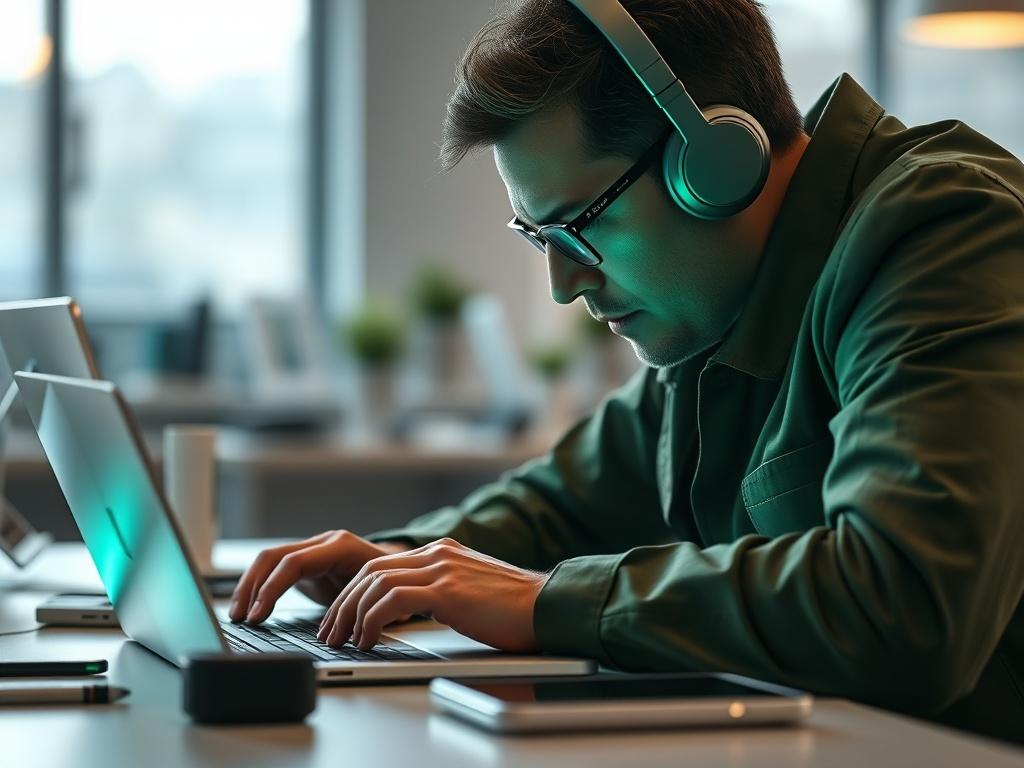 A close up shot of a professional ICT specialist working