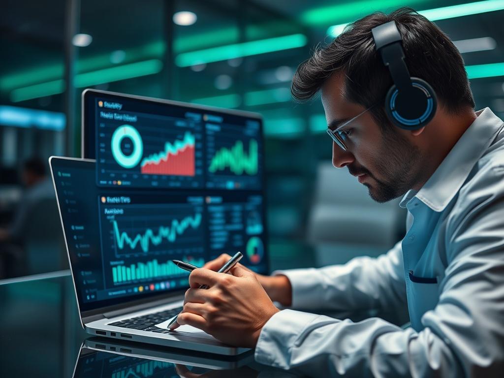A close up shot of a cybersecurity expert analyzing data
