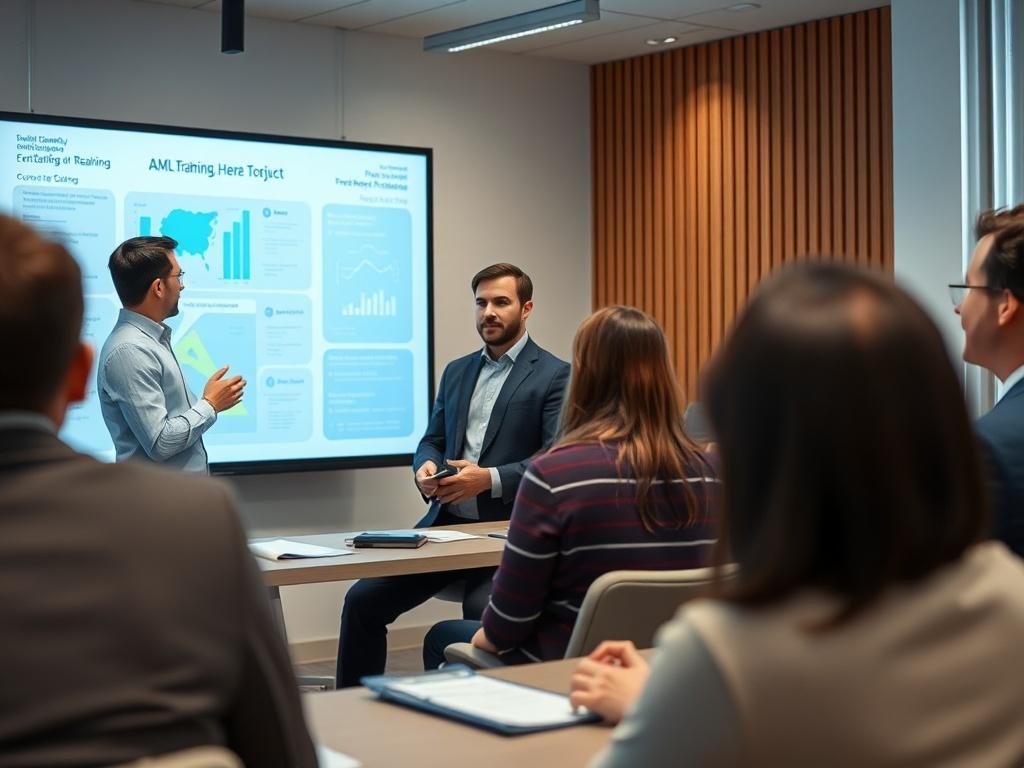 A group of professionals engaged in an AML training workshop,