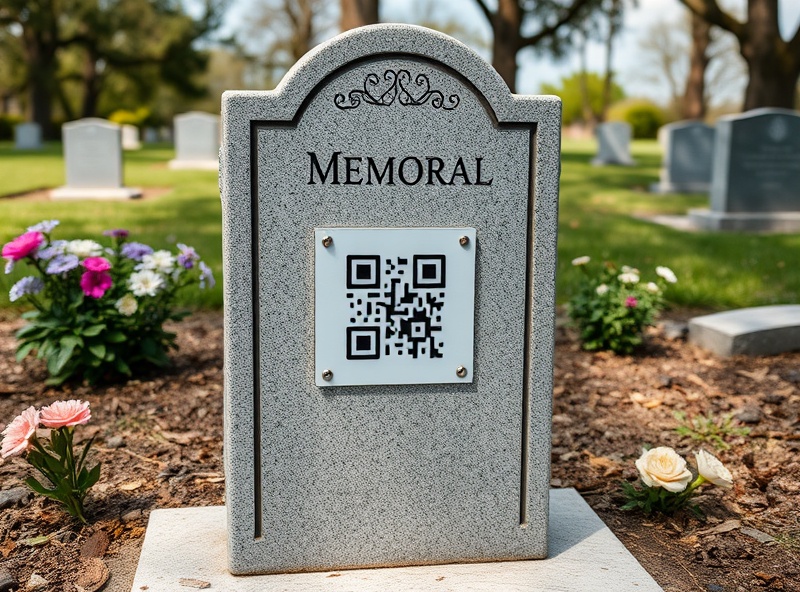 Gravestone with digital memorial QR code