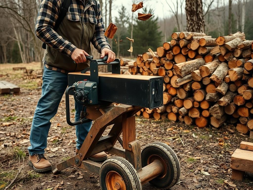 A skilled worker using a log splitter to efficiently split