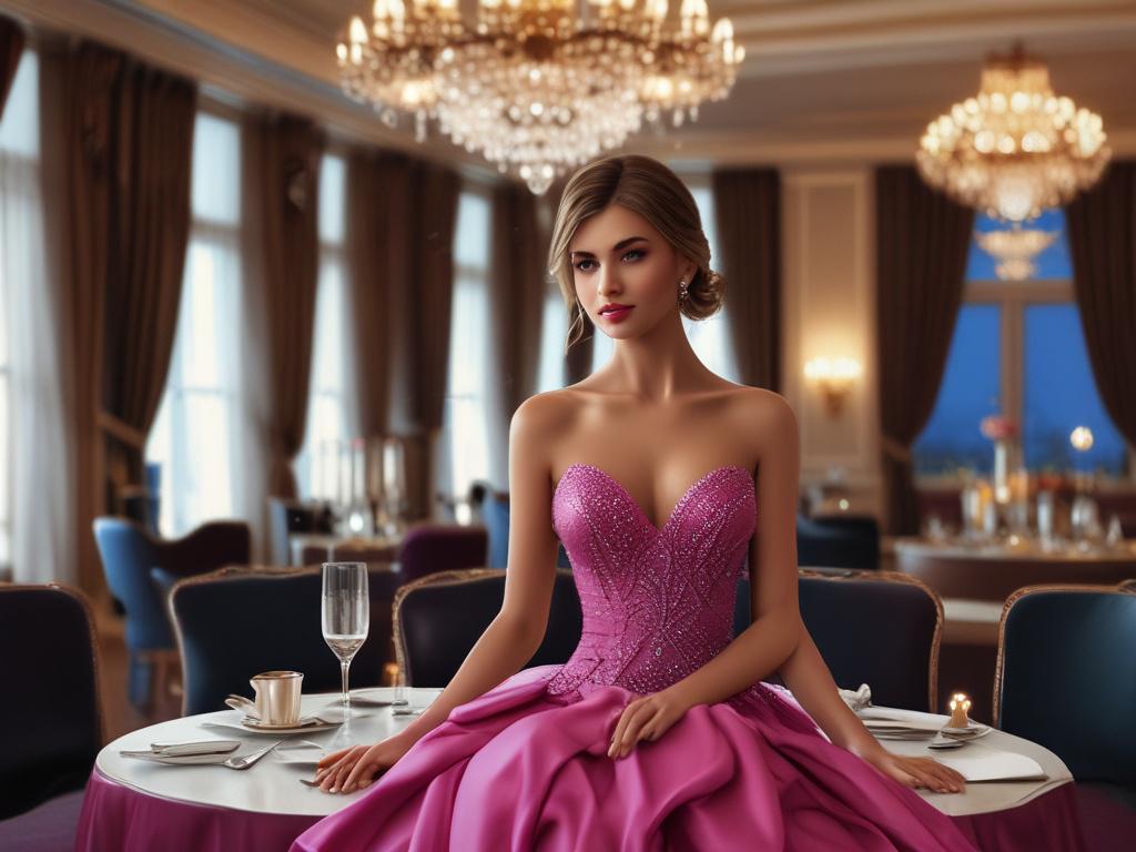 A glamorous and elegant escort in a lavish evening gown,